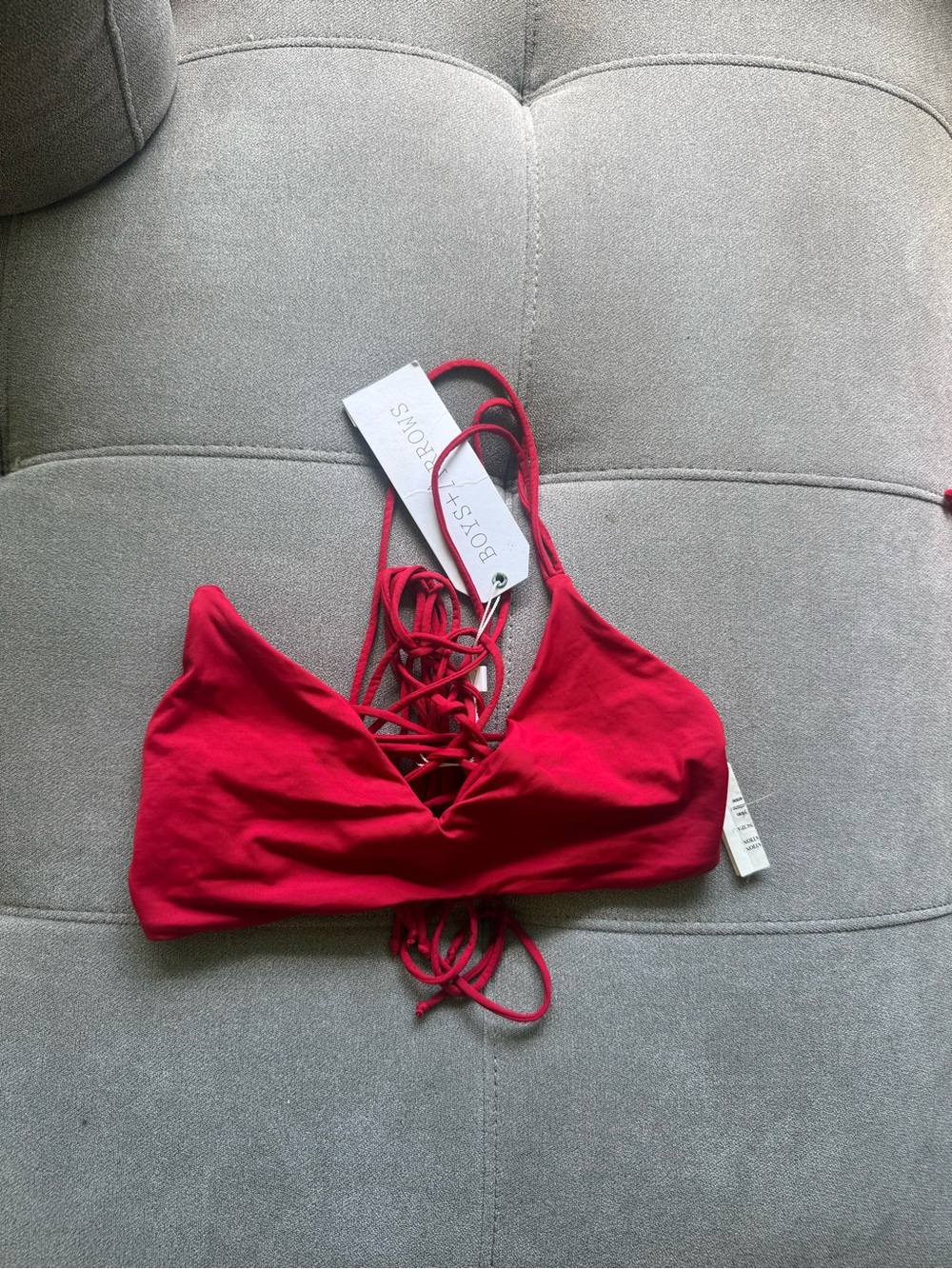Boys + Arrows Cherry Red Lace-Up Bralette Like Bikini Top